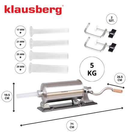 Nadziewarka do kiełbas, pojemność 5kg, pozioma, stal nierdzewna, Klausberg, KB-7929