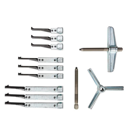 Zestaw ściągaczy z 9 hakami, o maksymalnej rozpiętości 200 mm i głębokości chwytu 150, 220 oraz 300 mm, Gedore 1.07/K-2, 1676008