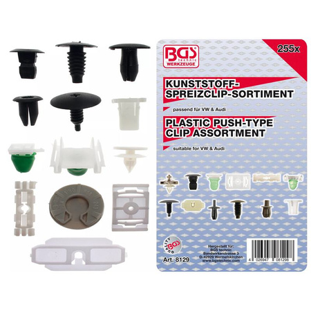 Zestaw spinek tapicerskich do samochodów VW 255 szt., BGS 8129