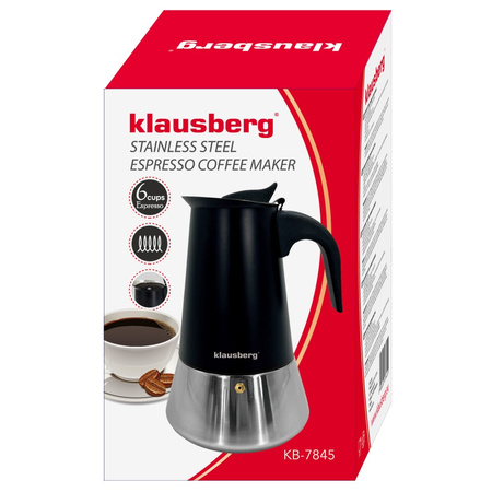 Kawiarka, zaparzacz do kawy ze stali 6 filiżanek, czarno-srebrny, Klausberg