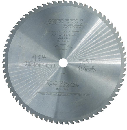 Tarcza pilarska do stali i INOX 355 x 25,4 x 2,2 mm ostrza z węglika spiekanego Drytech, 72 zęby, Jepson Power