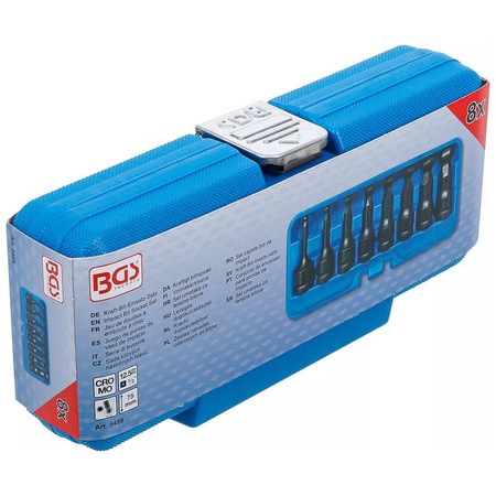 Zestaw 8 udarowych nasadek z bitem, długość 75 mm, gniazdo sześciokątne z głowicą kulkową 6-19 mm, napęd 12,5 mm (1/2"), BGS 5488