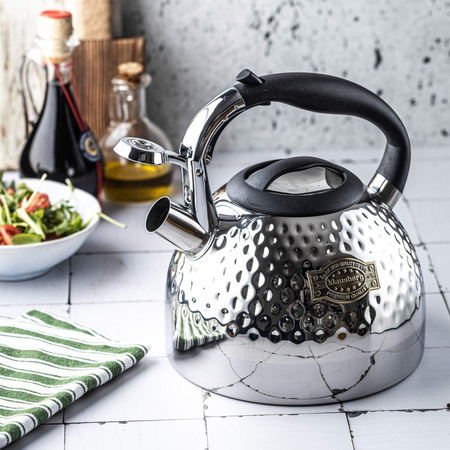 Srebrny czajnik z gwizdkiem 3 l na gaz i indukcję, Klausberg