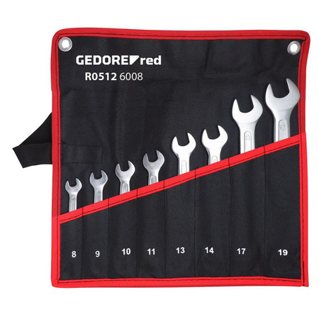 Zestaw 8 krótkich kluczy płaskich dwustronnych 6-22 mm w uchwycie, GEDORE RED, R05126008