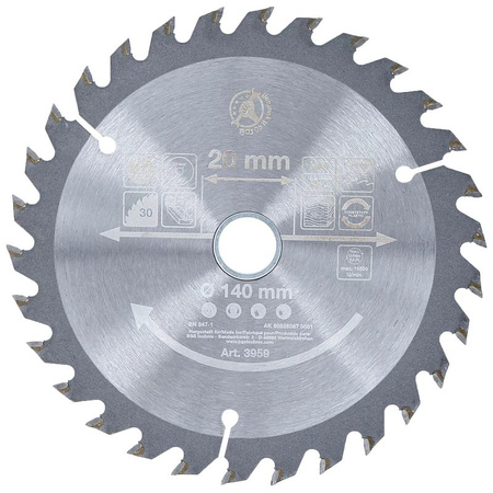 Tarcza pilarska z węglika spiekanego Ø 140 x 20 x 2,3 mm, 30 zębów, BGS Diy 3959
