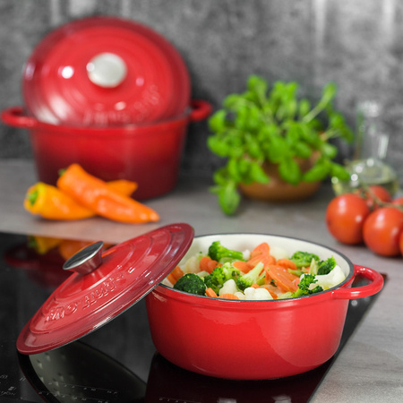 Garnek żeliwny z pokrywą Ø24 cm, pojemność 4 l czerwony KINGHoff