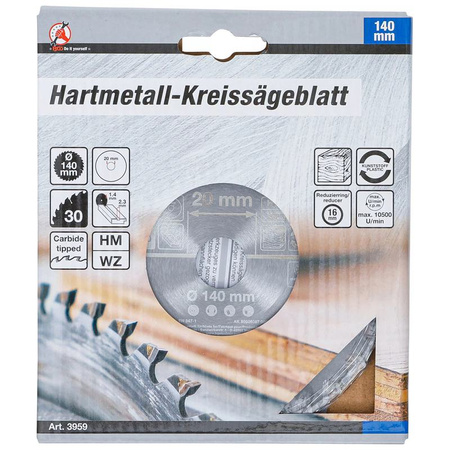 Tarcza pilarska z węglika spiekanego Ø 140 x 20 x 2,3 mm, 30 zębów, BGS Diy 3959