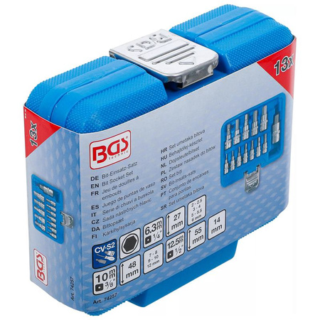 Zestaw 13 nasadek z bitem, gniazdo sześciokątne 2-14 mm, napęd 6,3 mm (1/4"), 10 mm (3/8"), 12,5 mm (1/2"), BGS 74257