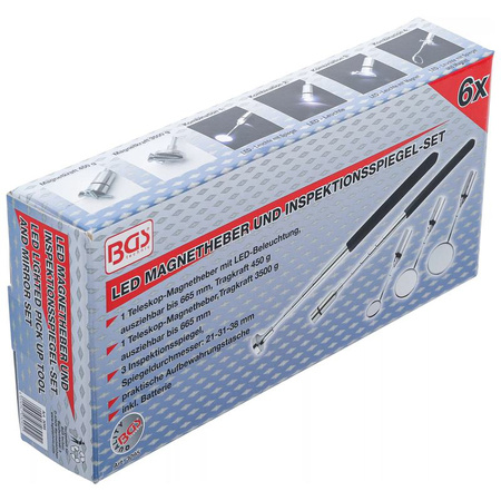 Zestaw chwytaków magnetycznych z diodą LED i lusterek inspekcyjne, BGS 3095