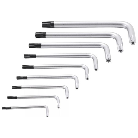 Zestaw krótkich kluczy imbusowych Torx z otworem T10-T50 9 szt., BGS 809