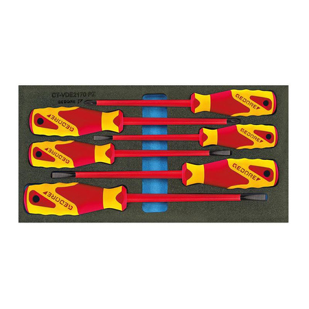 Zestaw 6 izolowanych wkrętaków płaskich i krzyżakowych w module Check-Tool 1/3, Gedore 1500 CT1-VDE 2170 PZ, 2309173