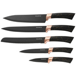 Noże kuchenne w stojaku, kolor czarny, z brązowym wzorem, zestaw 5 elementów, Klausberg, KB-7799