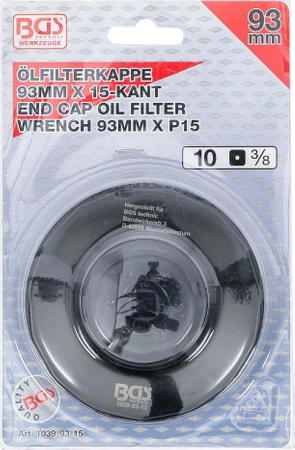 Klucz do filtra oleju 15-kątny Ø 93 mm do Honda, Mazda, Mitsubishi, Nissan, Volvo, BGS 1039-93-15