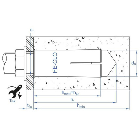 Kotwa wbijana z kołnierzem żeńska do betonu, kamienia, M10 x 40mm Ø12 HE-CL INDEX 50 szt.