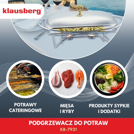 Podgrzewacz do potraw, szklany, 3 l, stojak ze stali nierdzewnej, Klausberg, KB-7921