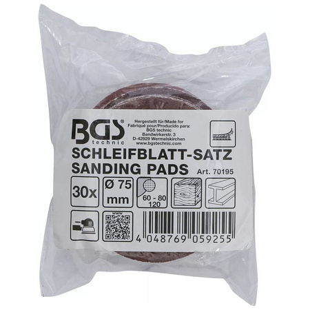 Zestaw tarcz do szlifierki mimośrodowej Ø 75 mm K 60-80-120 30 szt., BGS 70195