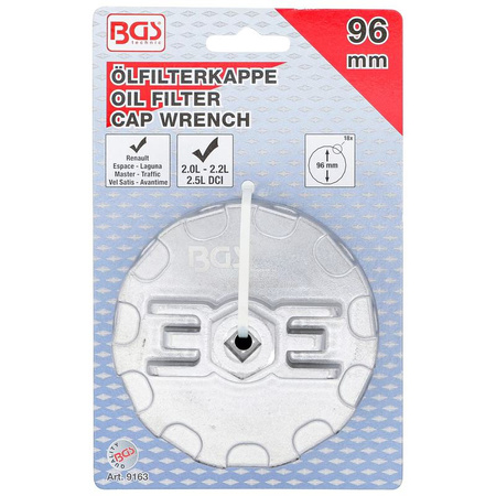 Klucz do filtra oleju 18-kątny Ø 96 mm dla Renault DCI, BGS 9163