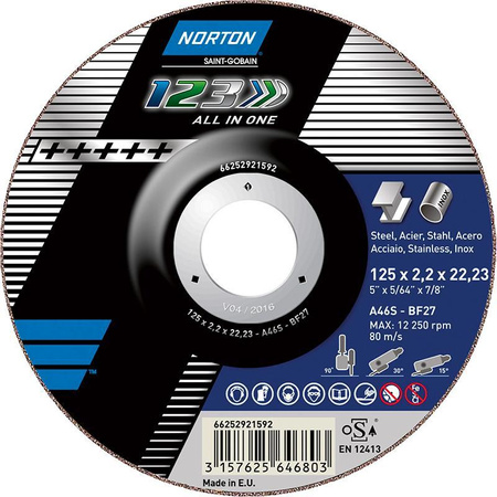 Tarcza do cięcia zgrubnego Norton All in One wyg. 125x2,2mm 22,23mm
