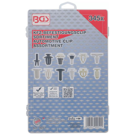 Zestaw zatrzasków do samochodów dla Peugeot, Citroen 345 szt., BGS 9051