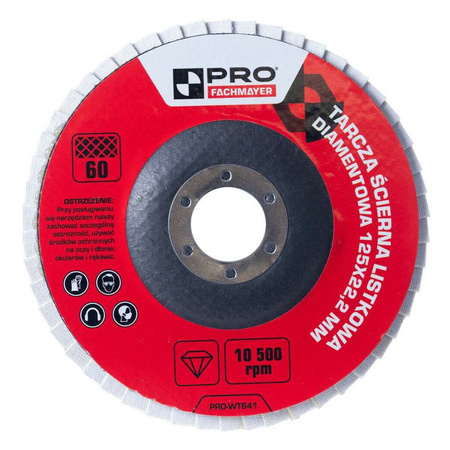 Tarcza ścierna listkowa diamentowa 125 x 22,2 mm, gradacja 60, WT641 PRO 