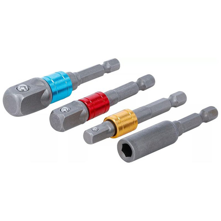 Zestaw 4 adapterów do wiertarek napęd 6,3 mm (1/4") 6,3 mm (1/4"), 10 mm (3/8"), 12,5 mm (1/2"), gniazdo sześciokątne 6,3 mm (1/4"), BGS Diy 20814