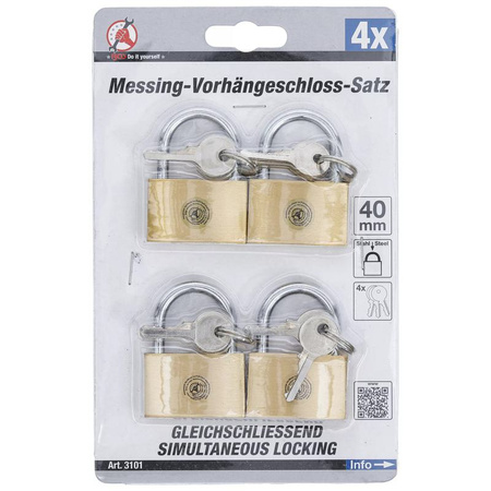 Zestaw 4 mosiężnych kłódek 40 mm, BGS Diy 3101