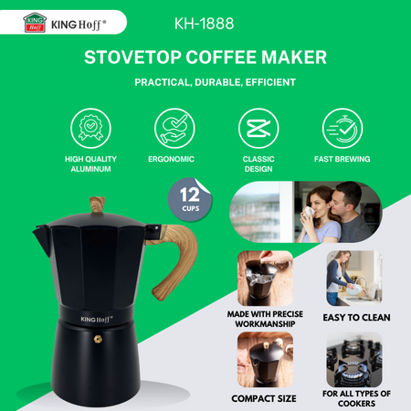 Aluminiowy zaparzacz ciśnieniowy do kawy, 12 filiżanek, czarny KINGHoff