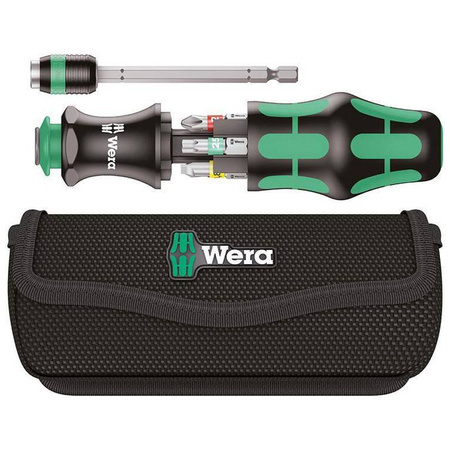 Rękojeść Kraftform z trzpieniem bagnetowym, magazynkiem na bity i bitami w etui Kompakt 20 Tool Finder Wera