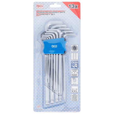 Zestaw długich kluczy imbusowych z kulką 1,5-10 mm 13 szt., BGS 9799