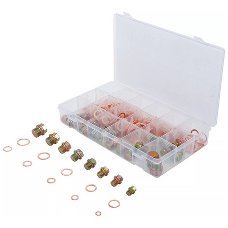 Zestaw śrub i miedzianych pierścieni uszczelniających do misek olejowych 534 szt., BGS 8118