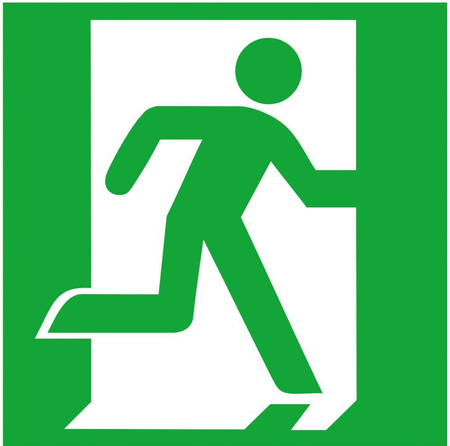 Znak 20x20 samoprzylepny DROGA EWAKUACYJNA w prawo