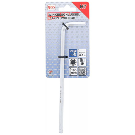 Długi klucz imbusowy z kulką 7 mm, BGS 790-7