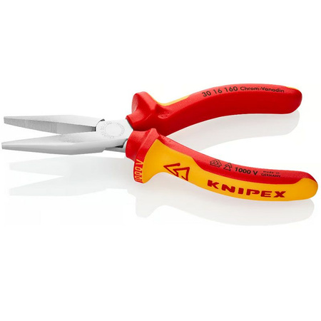 Szczypce płaskie wydłużone z izolowanymi rękojeściami 1000V VDE 160 mm KNIPEX 
30 16 160