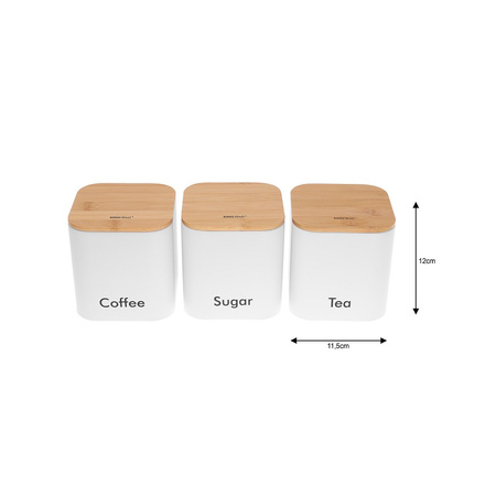 Pojemnik kuchenny zestaw 3 elementy stal-bambus, biały KINGHoff
