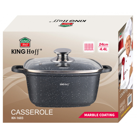 Garnek z powłoką marmurową 24×24 cm, pojemność 4,4 l, czarny KINGHoff