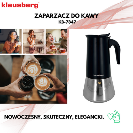 Kawiarka, zaparzacz do kawy ze stali 12 filiżanek, czarno-srebrny, Klausberg