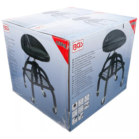 Krzesło warsztatowe z 4 kółkami z regulacją wysokości 540-680 mm, BGS 70145