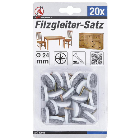 Zestaw podkładek filcowych z wkrętem Ø 24 mm 20 szt., BGS Diy 80862