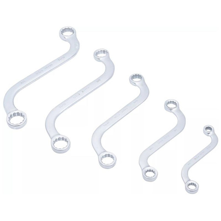 Zestaw 5 kluczy oczkowych dwustronnych typu S calowe 3/8" - 3/4", BGS 32150