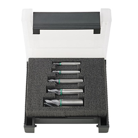 Zestawy frezów trzpieniowych pełnowęglikowych 4-12mm 5-częściowy TiAlN typ UNI 4-ostrz.HB 35-38° FORMAT