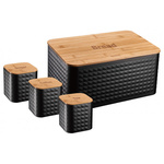 Czarny chlebak stalowo-bambusowy 35 × 18,5 × 23 cm z pojemnikami Klausberg