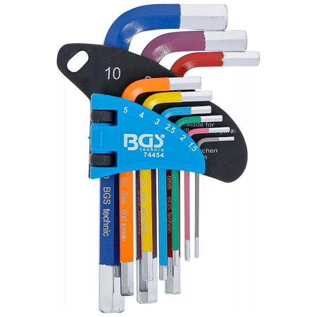 Zestaw krótkich kluczy imbusowych 1,5-10 mm 9 szt., BGS 74454