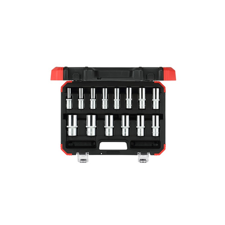 Zestaw długich nasadek 1/2", 14 elementów - nasadki sześciokątne 10-32 mm, długie, w plastikowym kufrze, GEDORE RED, R61003114