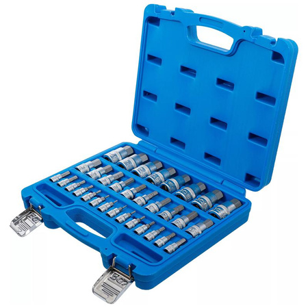 Zestaw 32 nasadekz bitem, gniazdo sześciokątne 2-19 mm / 1/4 - 9/16", metryczne i calowe, napęd 6,3 mm (1/4"), 10 mm (3/8"), 12,5 mm (1/2"), BGS 74258