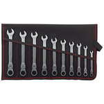 Zestaw kluczy płaskich z grzechotką 8-19 mm, 10-częściowy, w zwijanym etui, FORMAT