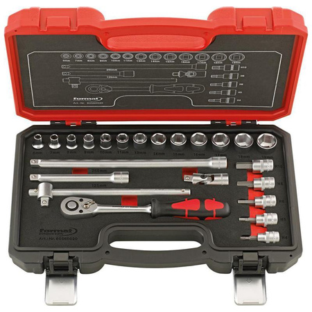 Zestaw końcówek wymiennych klucza nasadowego 3/8" 23-częściowy, w metalowej kasecie, FORMAT