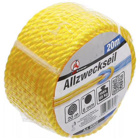 Lina z tworzywa sztucznego / lina uniwersalna 6 mm x 20 m żółta, BGS Diy 80805