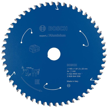 Tarcza pilarska węglikowa do aluminium 165 x 1.8/1.3 x 20, 54 zęby, Bosch