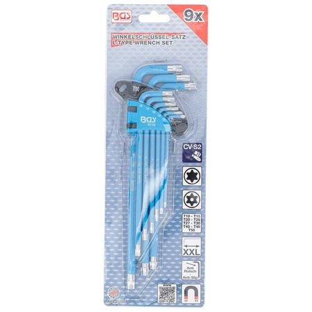 Zestaw długich kluczy imbusowych Torx / Torx z otworem T10-T50 9 szt., BGS 35105