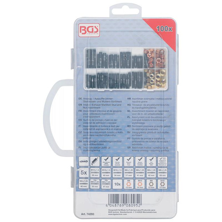 Asortyment śrub dwustronnych i nakrętek kolektora dolotowego/wylotowego 100 szt., BGS 74293